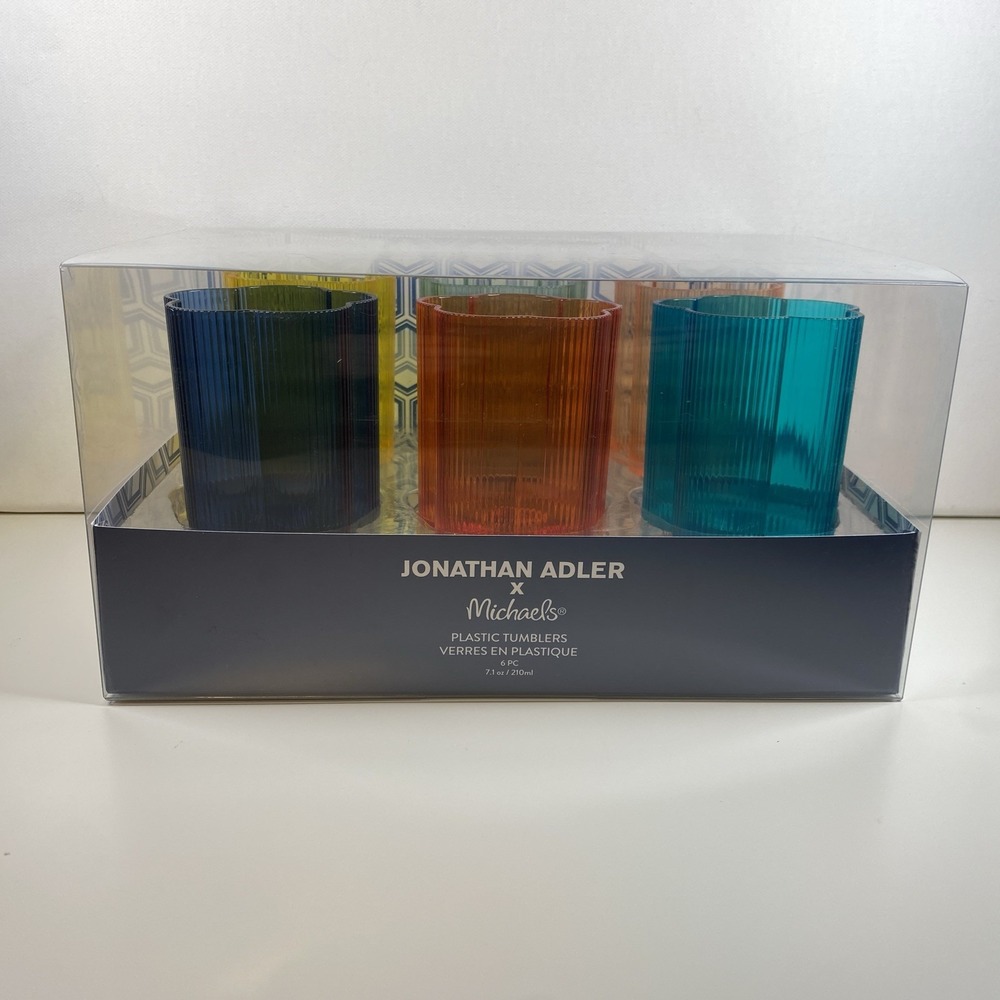 Jonathan Adler 6pc Plastic Tumblers 7.1 oz Multicolor Striped Hand Wash